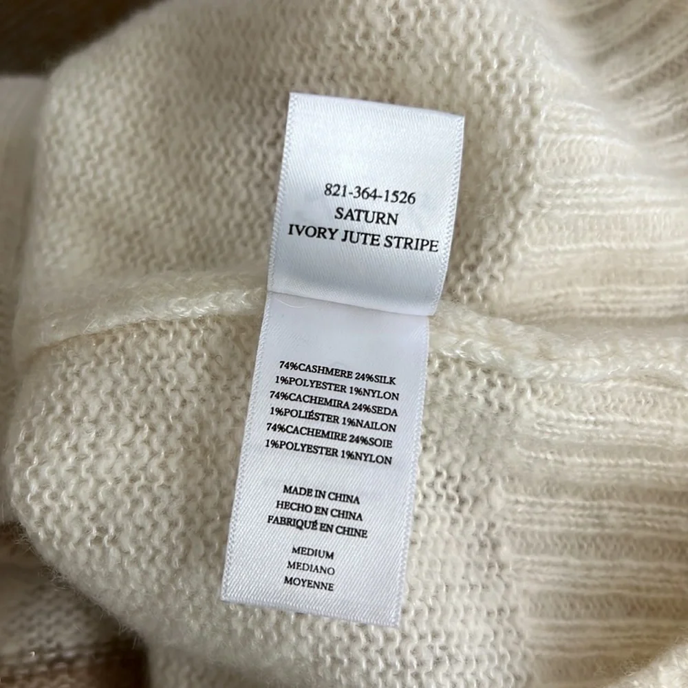 RAILS Ivory Jute Metallic Stripe Cashmere Silk Blend Sweater M - Picture 13 of 13